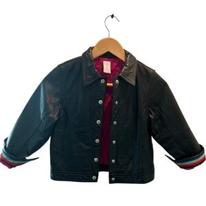 Gymboree Genuine Leather Jacket Girls XL 7 Black Moto Style 2001 Rainbow Cuffs